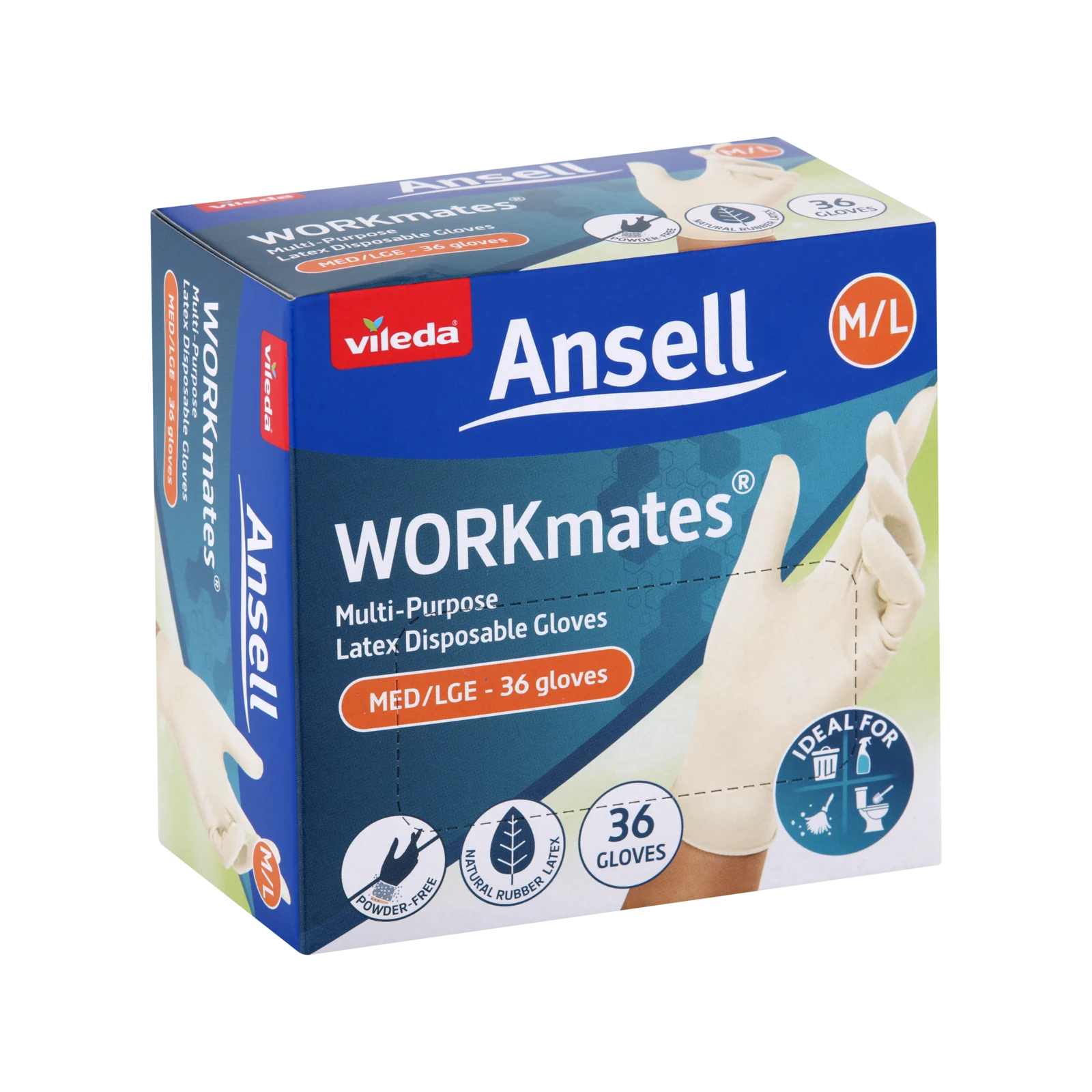 Vileda Ansell WORKmates Latex Disposable Gloves 36 Pack - Medium/Large