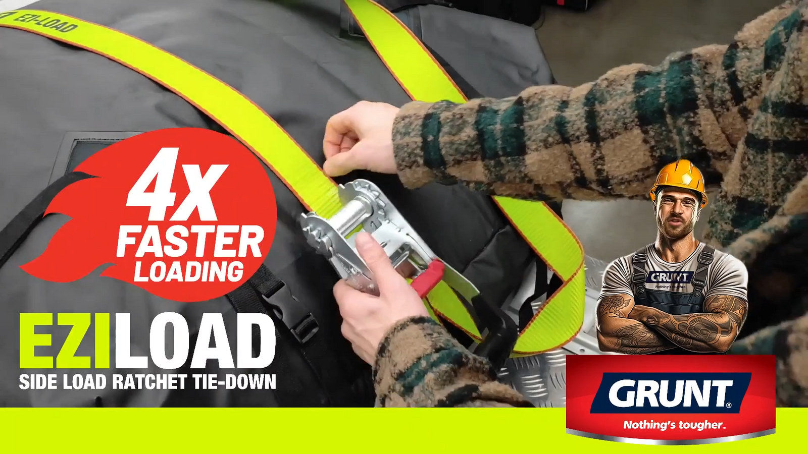 Grunt Ezi-Load 25mm x 4m Ratchet Tie-Down Straps 2 Pack 450kg