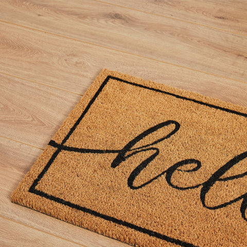 Madras Link 40 x 70cm Black Decorative Hello Coir Door Mat, Coir & Vinyl