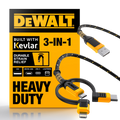 DeWALT 1.8m 3-in-1 Lightning, Type C & Micro-USB Kevlar Charging Cable
