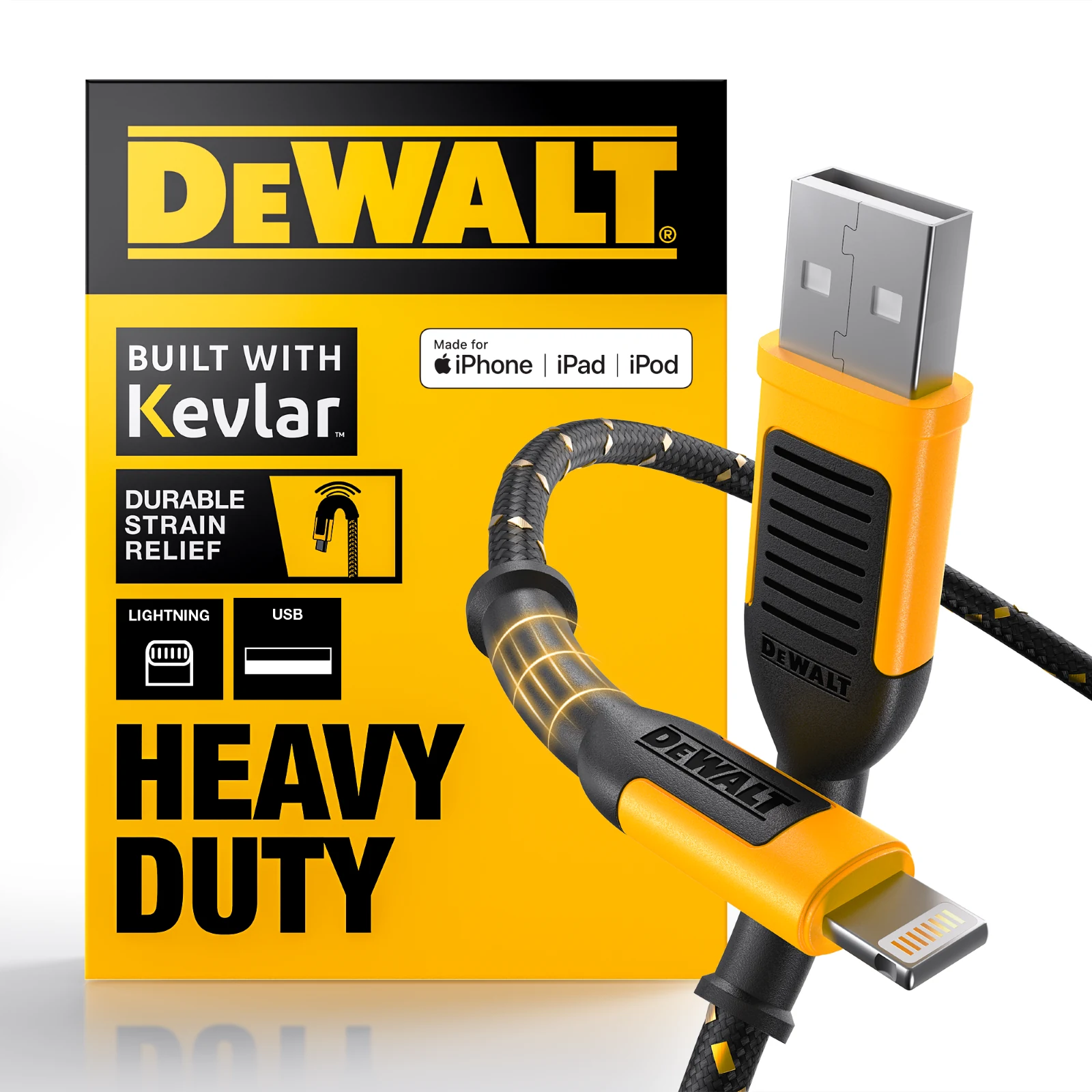 DeWALT Lightning to USB 1.2m Kevlar Reinforced Charging Cable