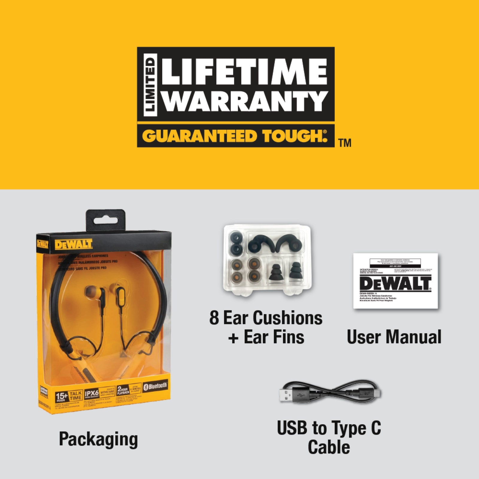 DeWALT Wireless Jobsite Pro Bluetooth Neckband Earphones, IPX6 1902091DWE