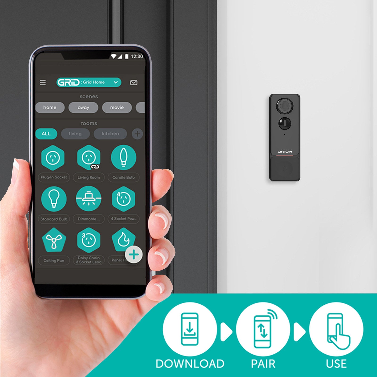 Orion Grid Connect Smart Rechargeable 2K Video Doorbell Camera DC61HA Wireless Outdoor