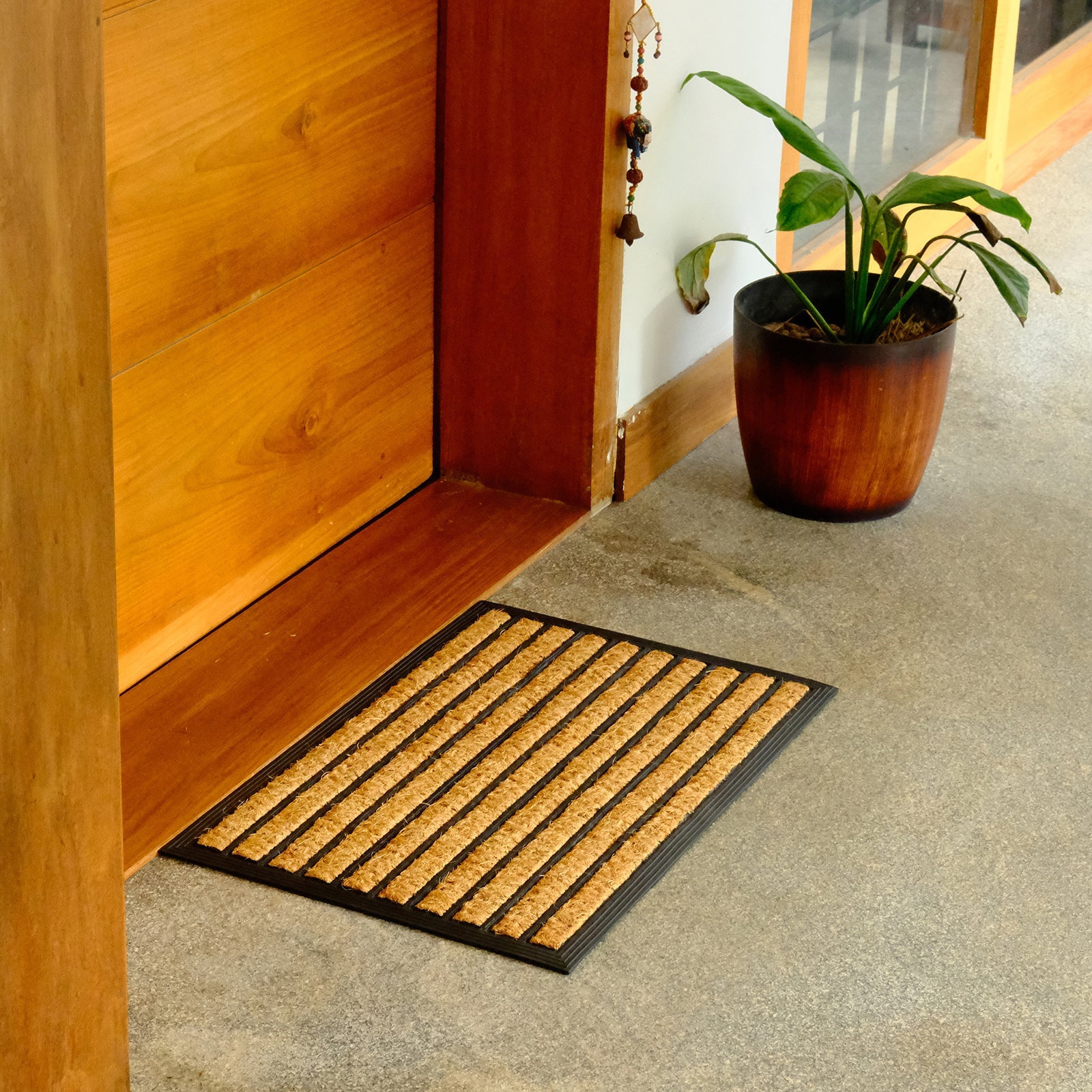 Panama Stripe Coir & Rubber Outdoor Door Mat 40 x 60cm Dirt Trapper