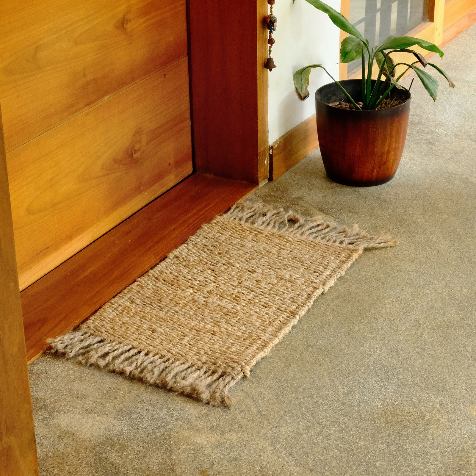 Frilled Jute Fibre Woven Indoor Door Mat 40 x 60cm Brushed Finish