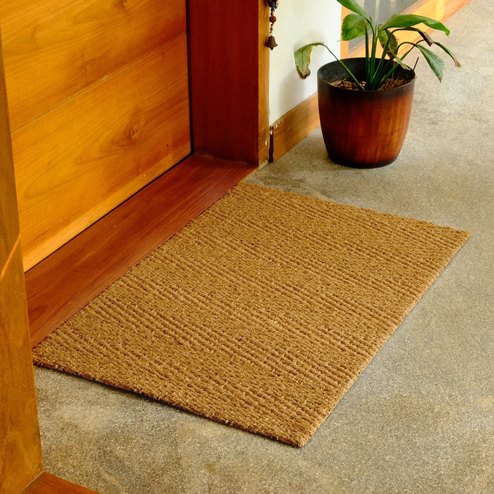 Chevron Flat Weave Coir Indoor Door Mat 45 x 75cm Brushed Finish