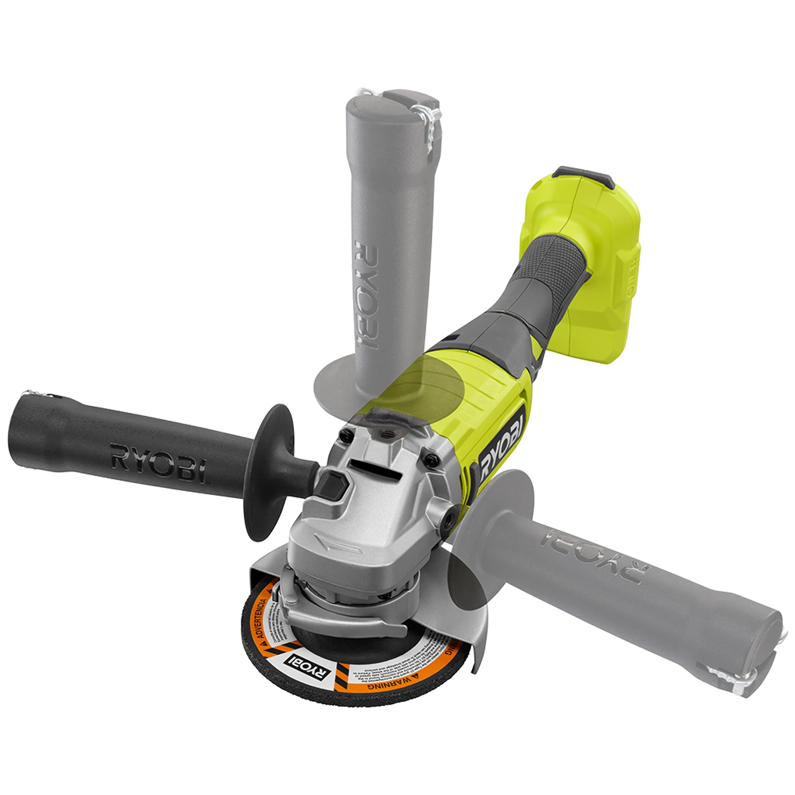 Ryobi 18V ONE+ 115mm Cordless Angle Grinder R18AG115, 9000rpm, Side Handle - Tool Only