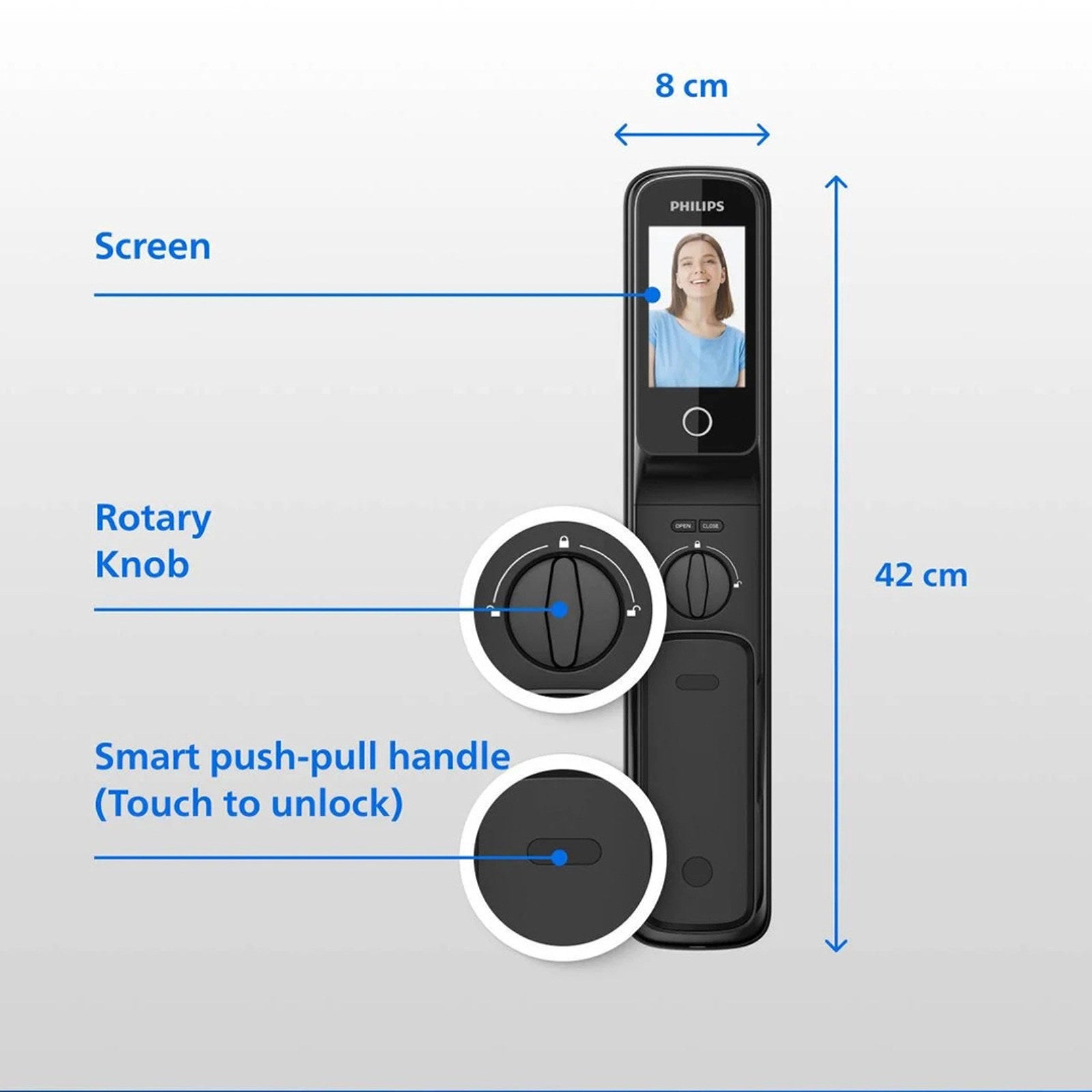 Philips EasyKey DDL709 Smart 3D Facial Recognition Video Intercom Mortise Lock - Black