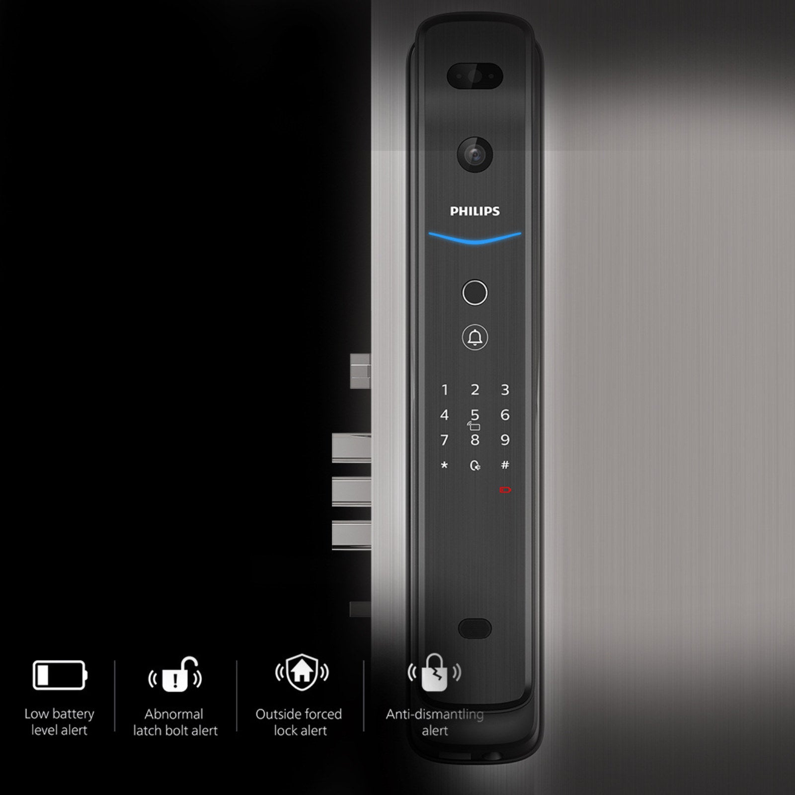 Philips EasyKey DDL709 Smart 3D Facial Recognition Video Intercom Mortise Lock - Black
