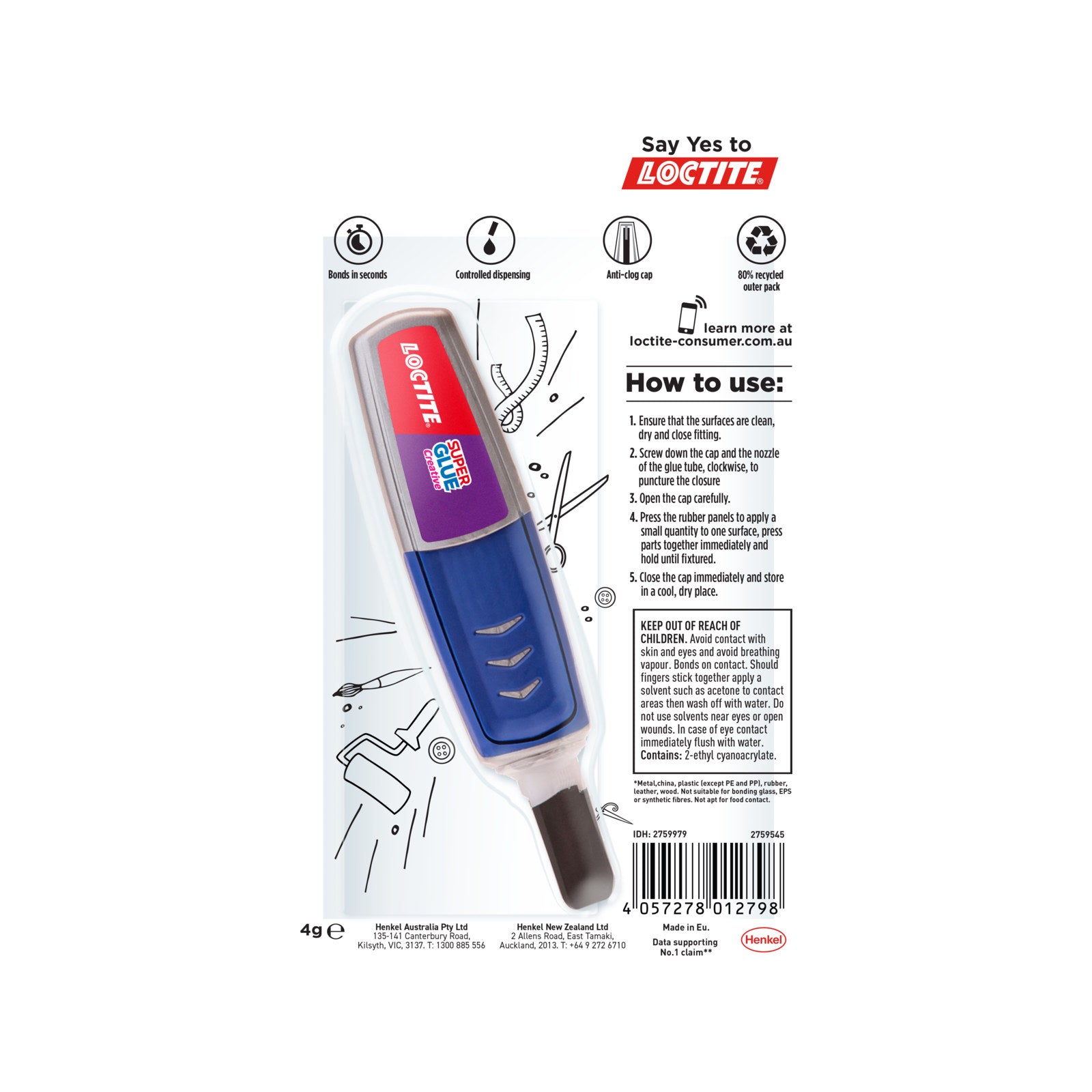 Loctite Super Glue Creative Pen 4g, Precision Tip, Dries Clear Gel