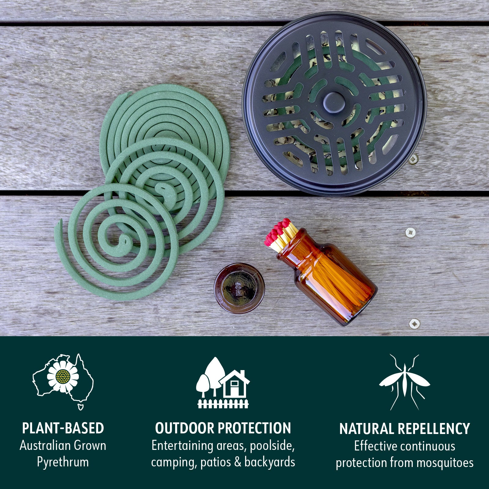 Bite Shield Mosquito Coil Diffuser with 10 Pack Coils & Stand, Black, Outdoor, BSH308