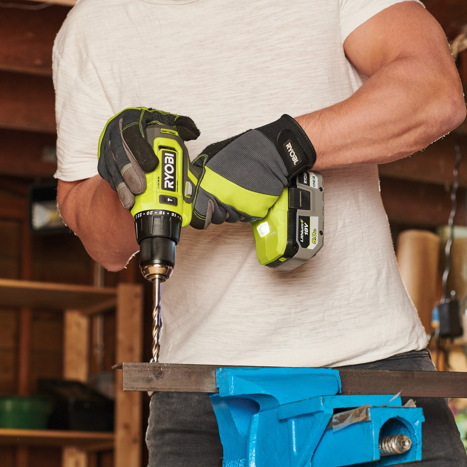 Ryobi 18V ONE+ Cordless Hammer Drill Power Up Kit with 2Ah & 4Ah Batteries R18PD2422