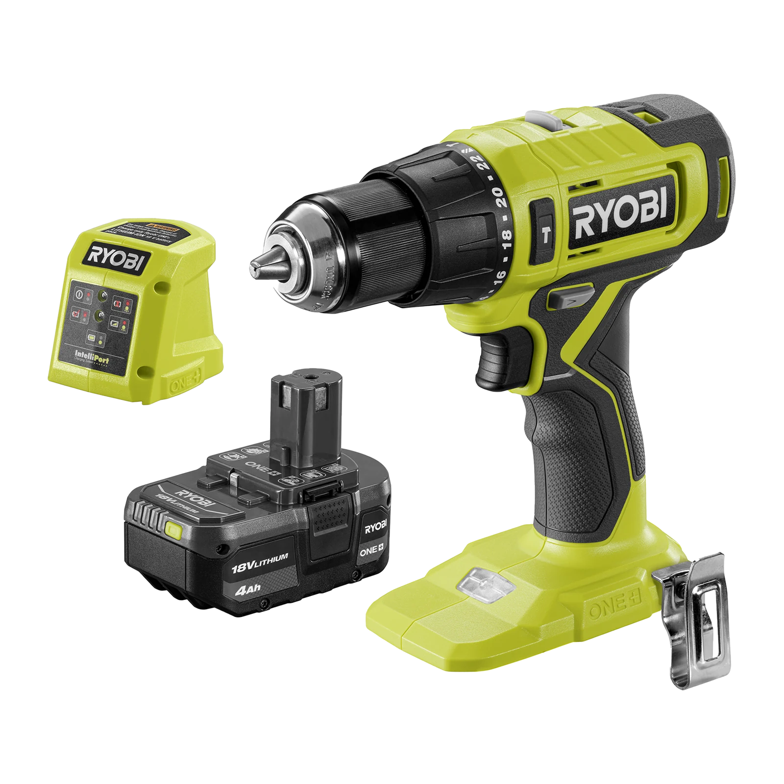 Ryobi 18V ONE+ Cordless Hammer Drill All Rounder Kit with 4Ah Battery & Keyless Chuck R18PD24