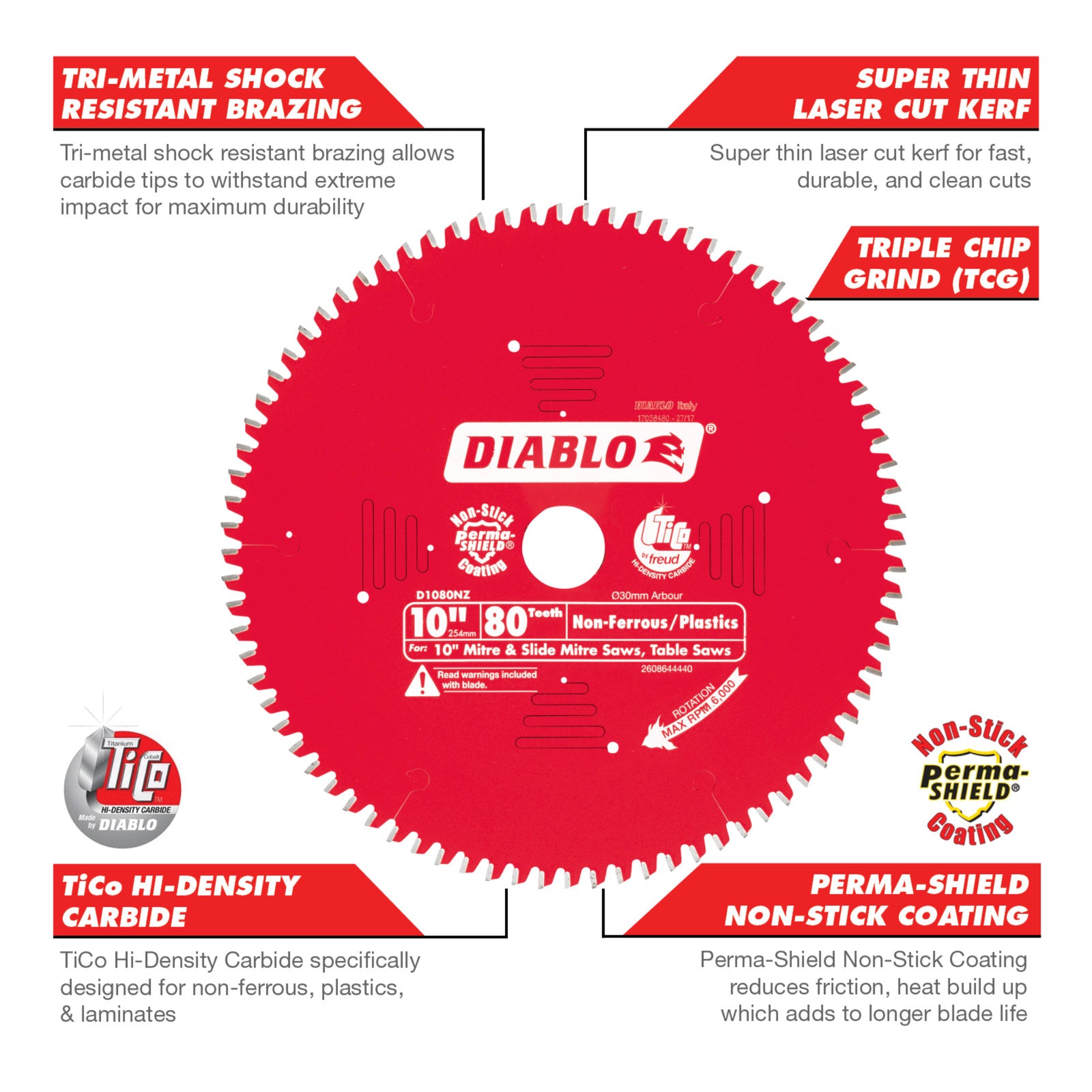 Diablo 254mm 80T Non-Ferrous & Plastics Circular Saw Blade