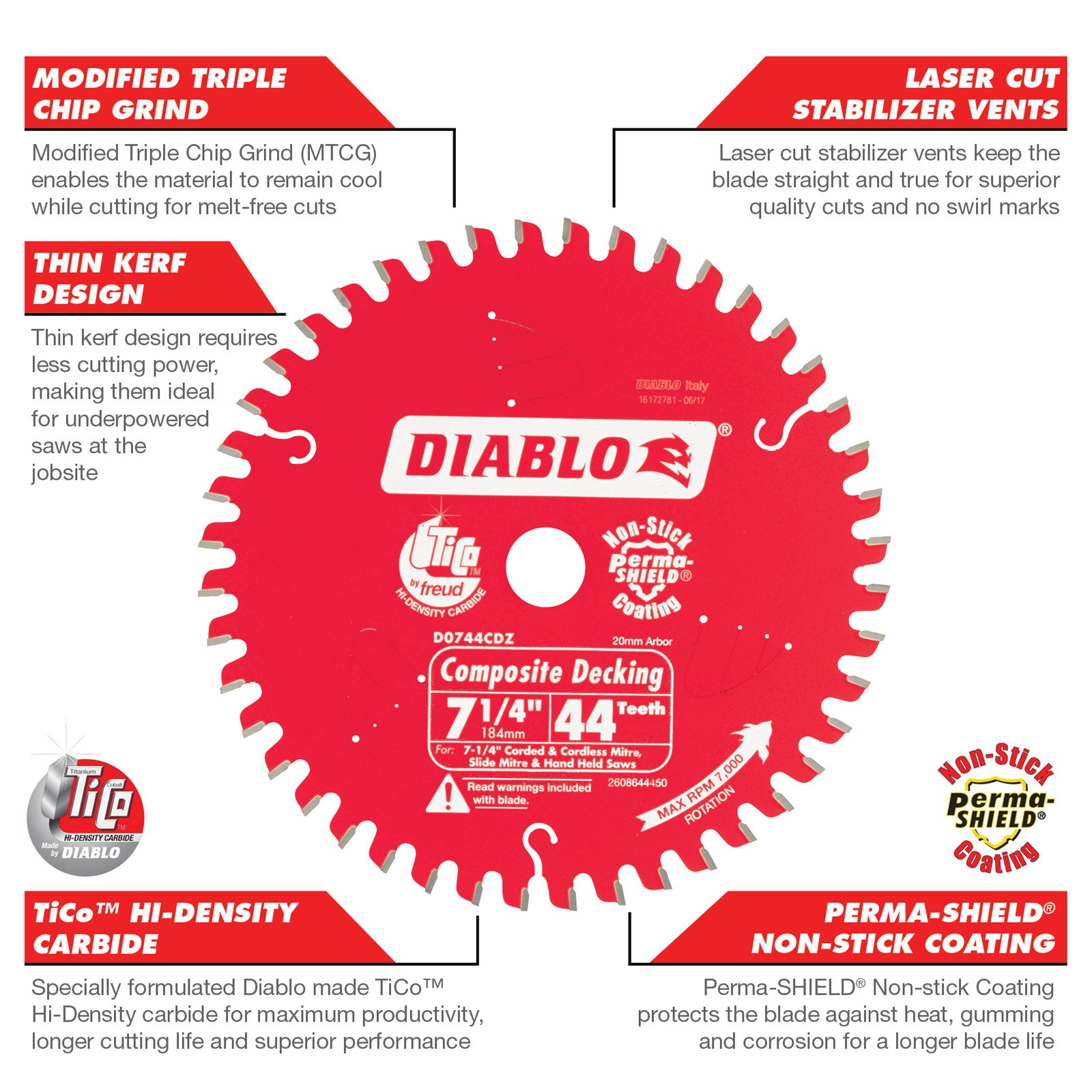 Diablo 184mm 44T Composite Decking Saw Blade