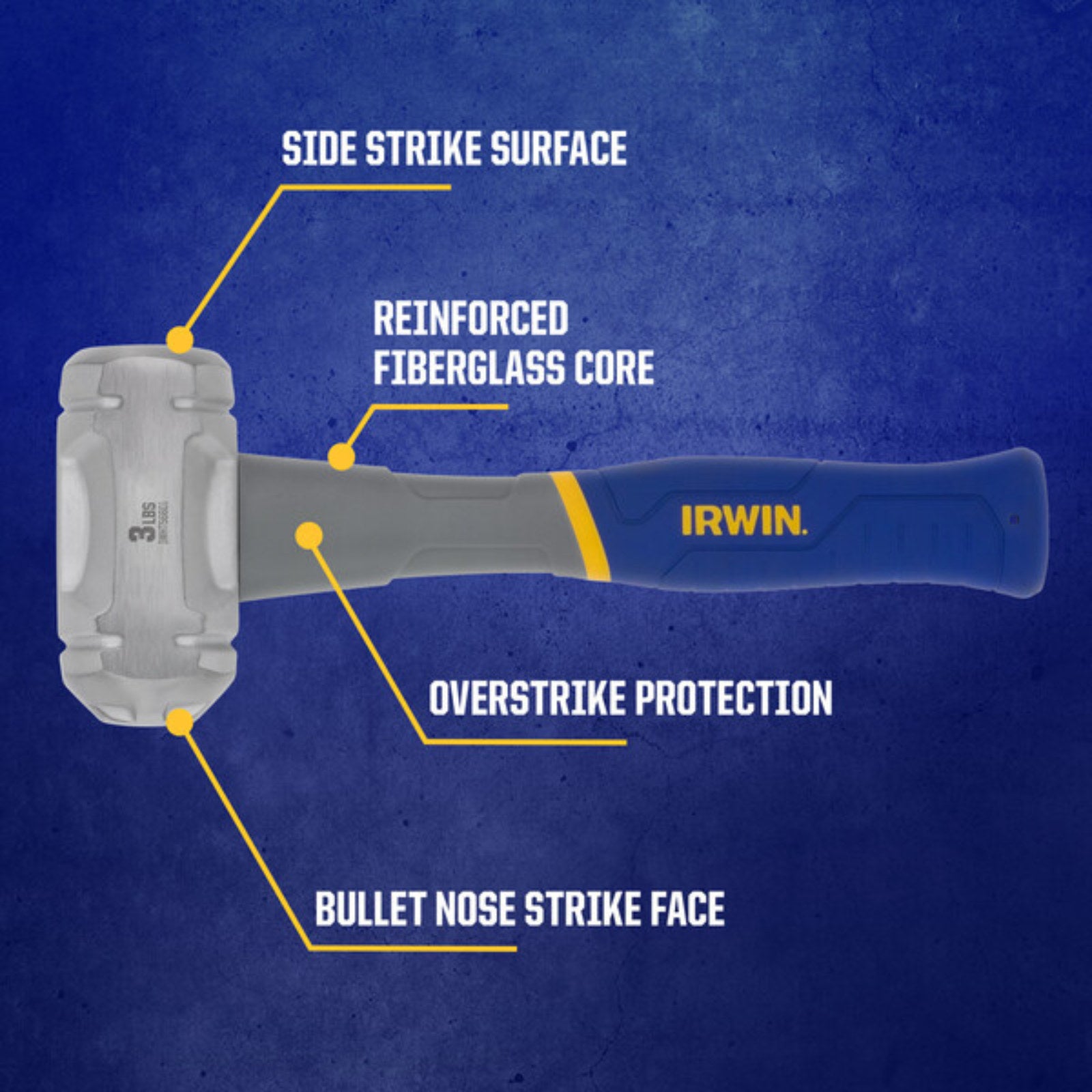 Irwin 3lb Club Hammer, Fibreglass Core Handle