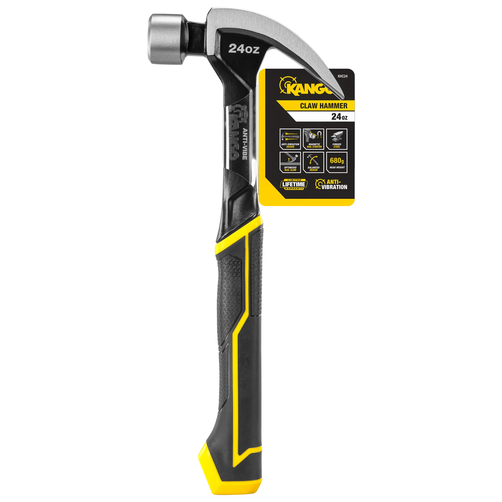 Kango 24oz Anti-Vibe Steel Claw Hammer, Fixed Head