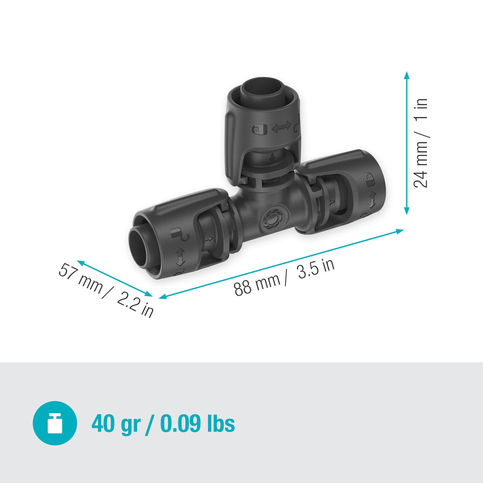 GARDENA 13mm Micro Irrigation T-Joint in Black High-Impact Plastic, 2 Pack