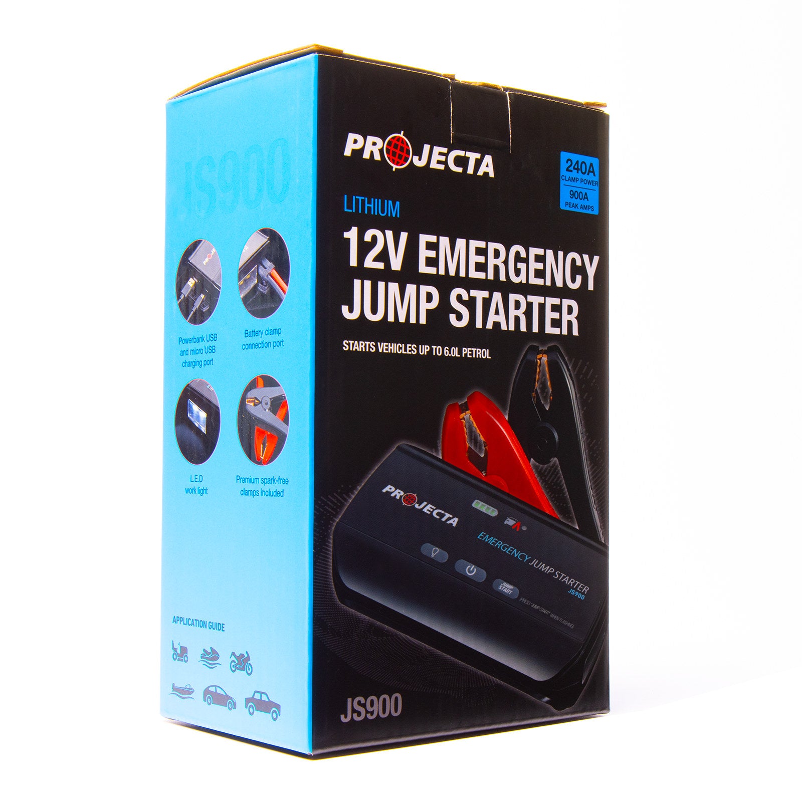 Projecta 12V 900A Lithium Jumpstarter JS900 in Black with LED Light and USB Power Bank