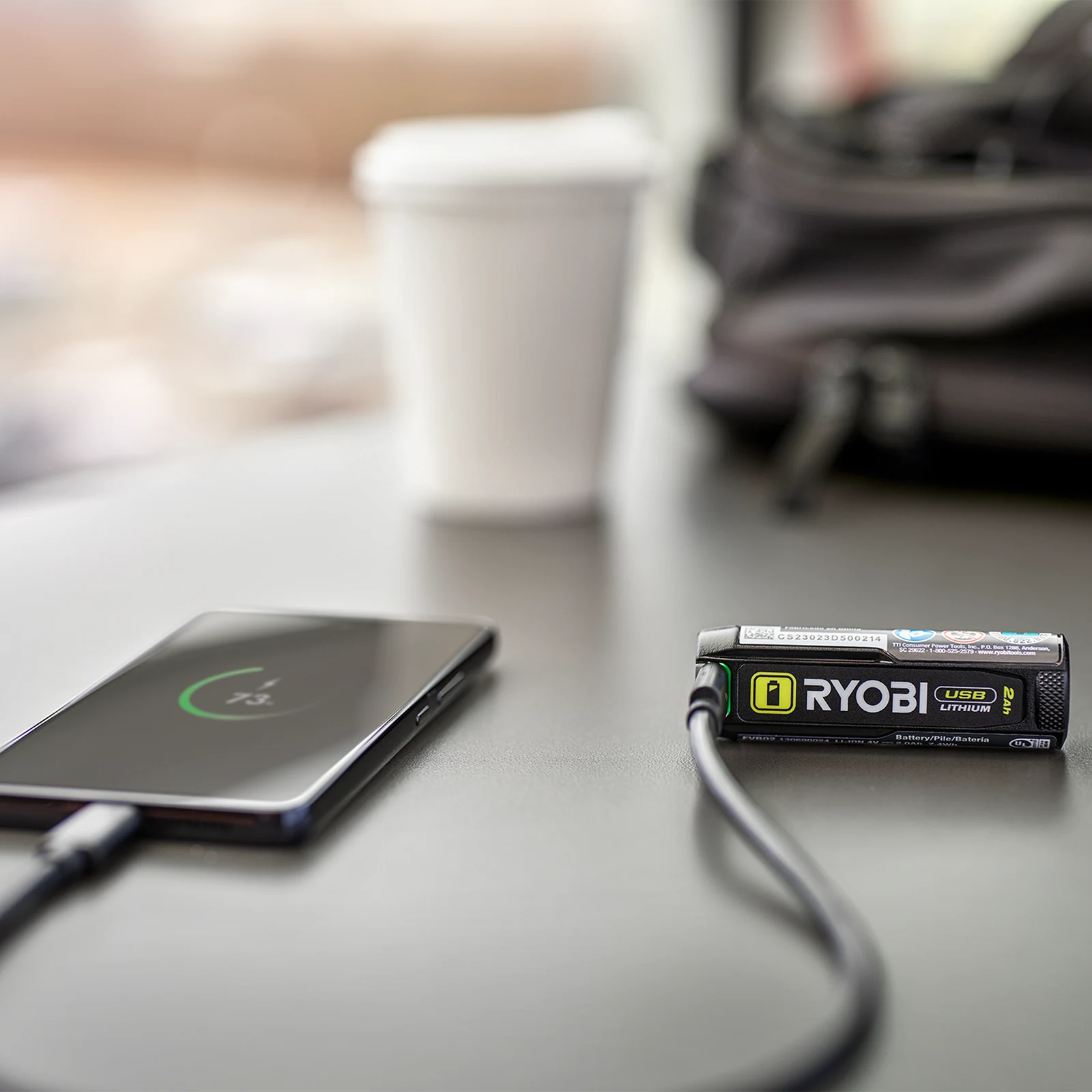 Ryobi USB Lithium 2Ah Battery and Power Bank RB4L20 with LED Charge Gauge