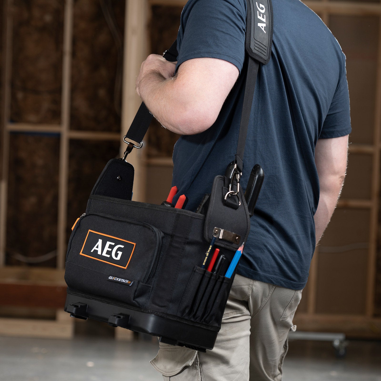 AEG QUICKSTACK 2.0 Half-Size Open Tote Tool Bag with Tape Measure Holder