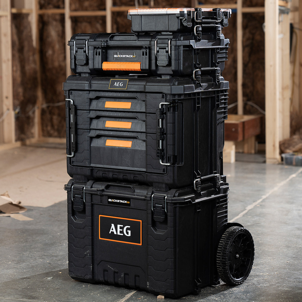 AEG QUICKSTACK 2.0 3 Drawer Toolbox with Removable Dividers, Stackable Storage