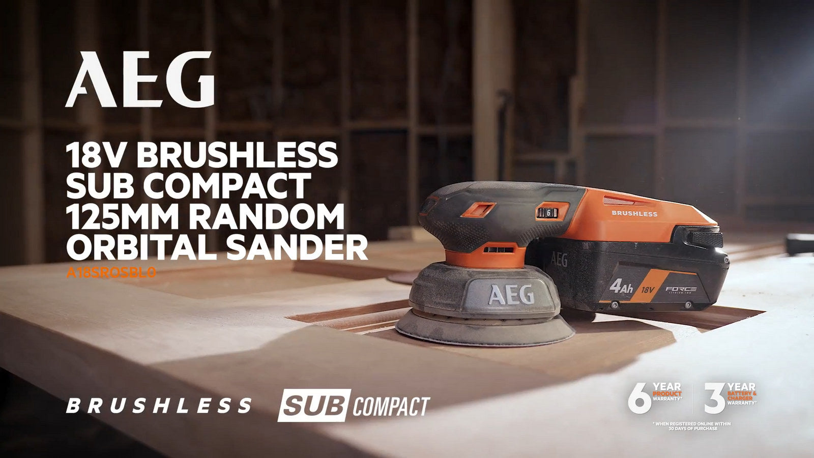 AEG 18V Brushless Sub Compact 125mm Random Orbital Sander A18SROSBL0 - Skin Only