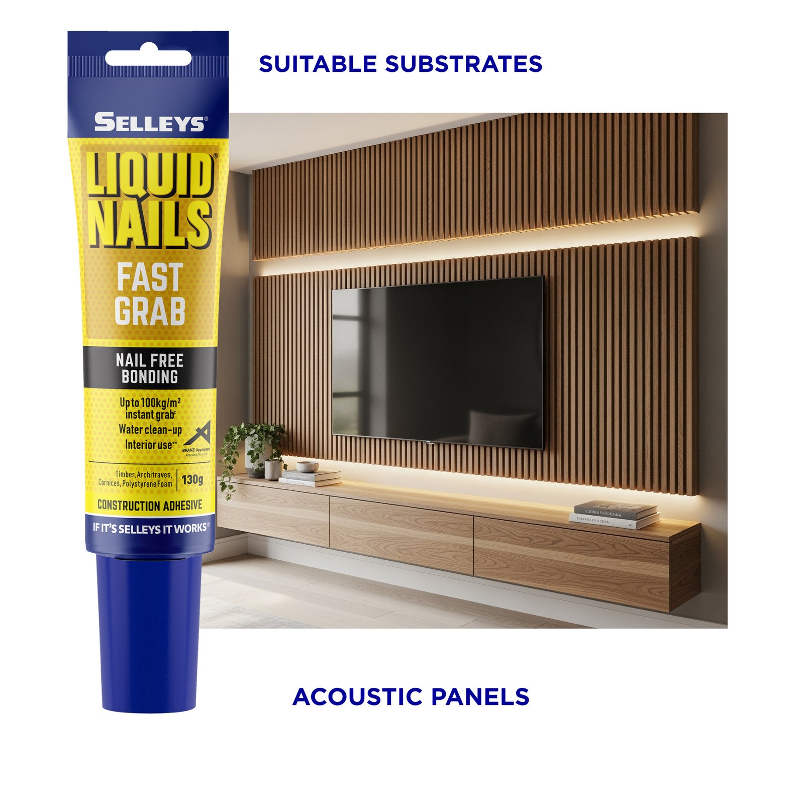 Selleys Liquid Nails 130g Fast Grab Strong Construction Adhesive