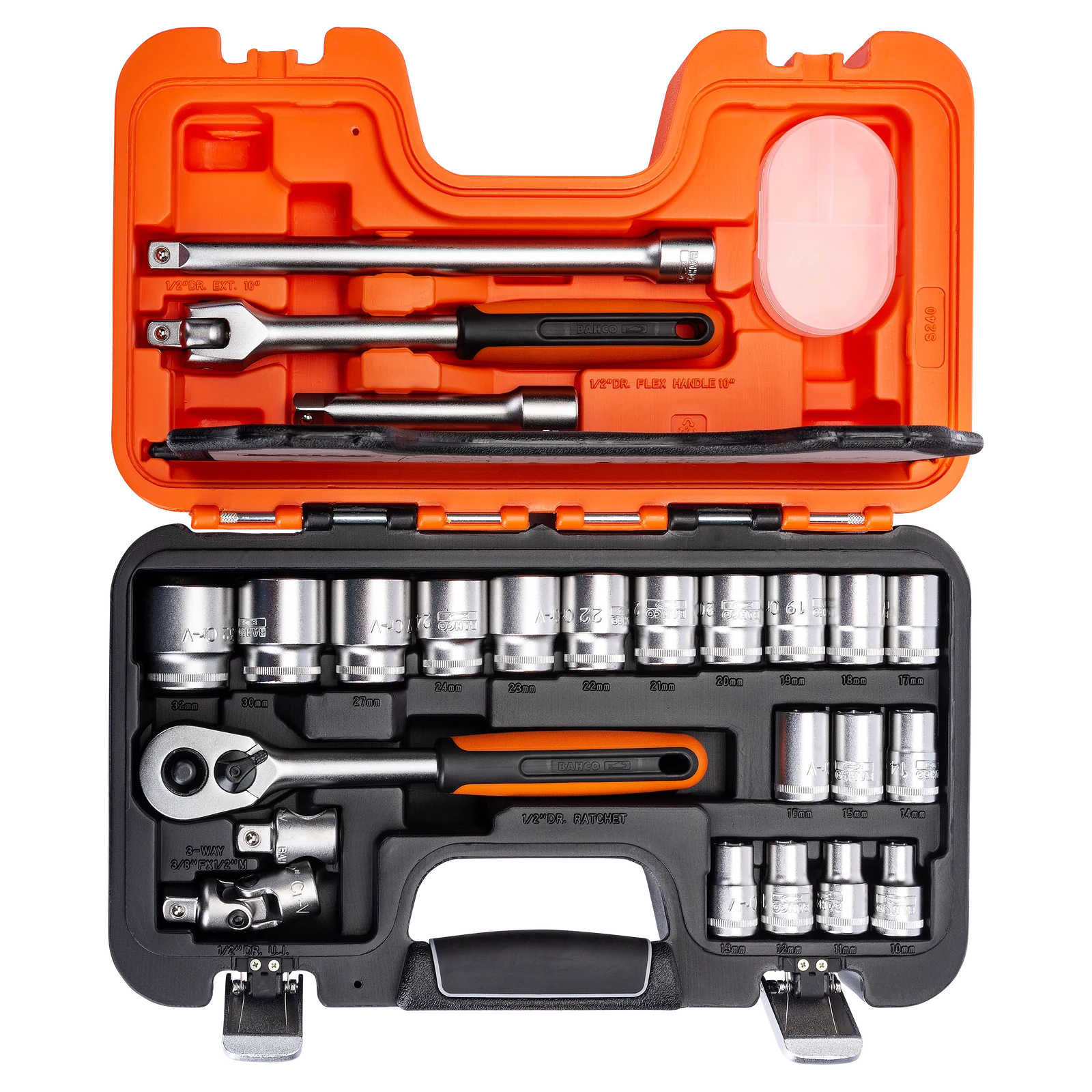 Bahco 1/2" Square Drive Metric Socket Set with Ratchet & Hex Profile