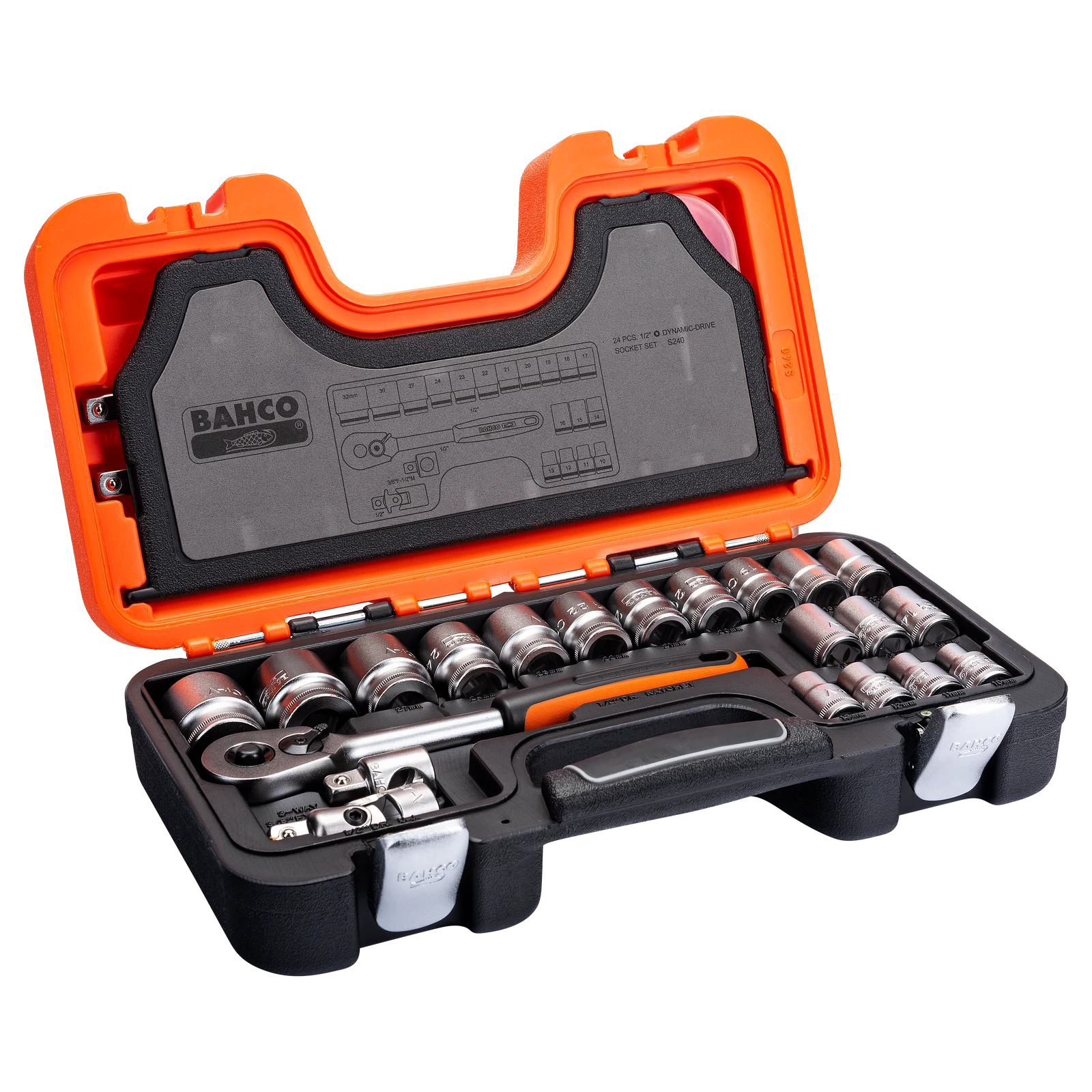 Bahco 1/2" Square Drive Metric Socket Set with Ratchet & Hex Profile