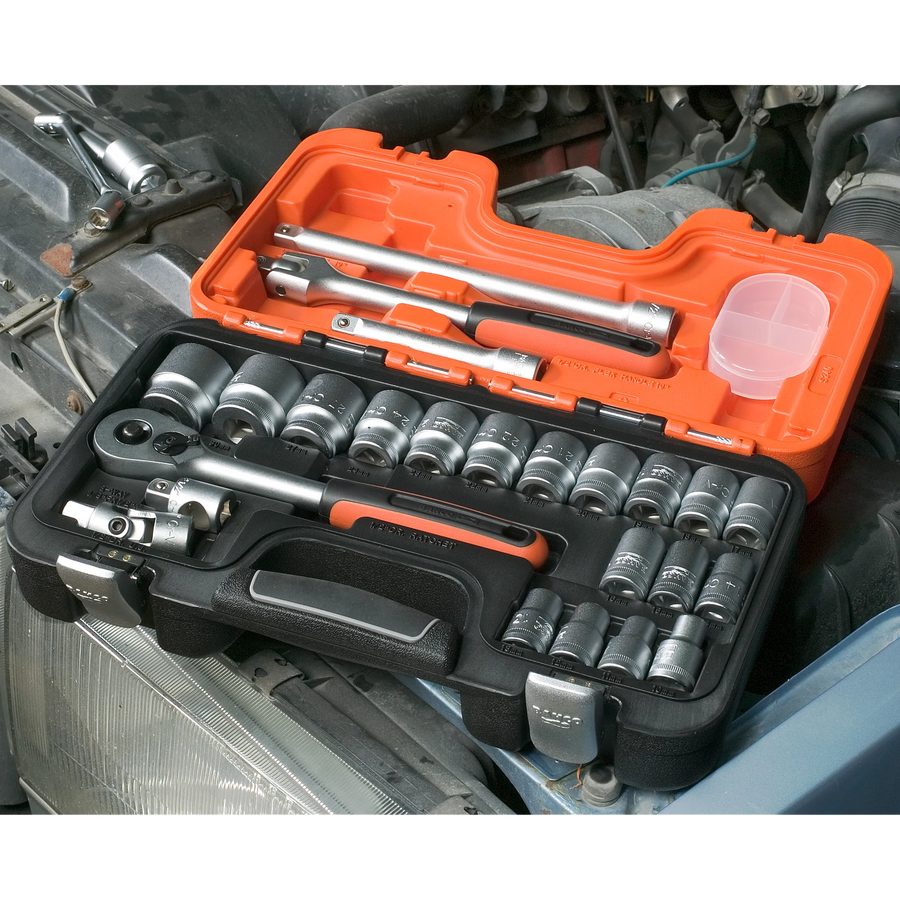 Bahco 1/2" Square Drive Metric Socket Set with Ratchet & Hex Profile