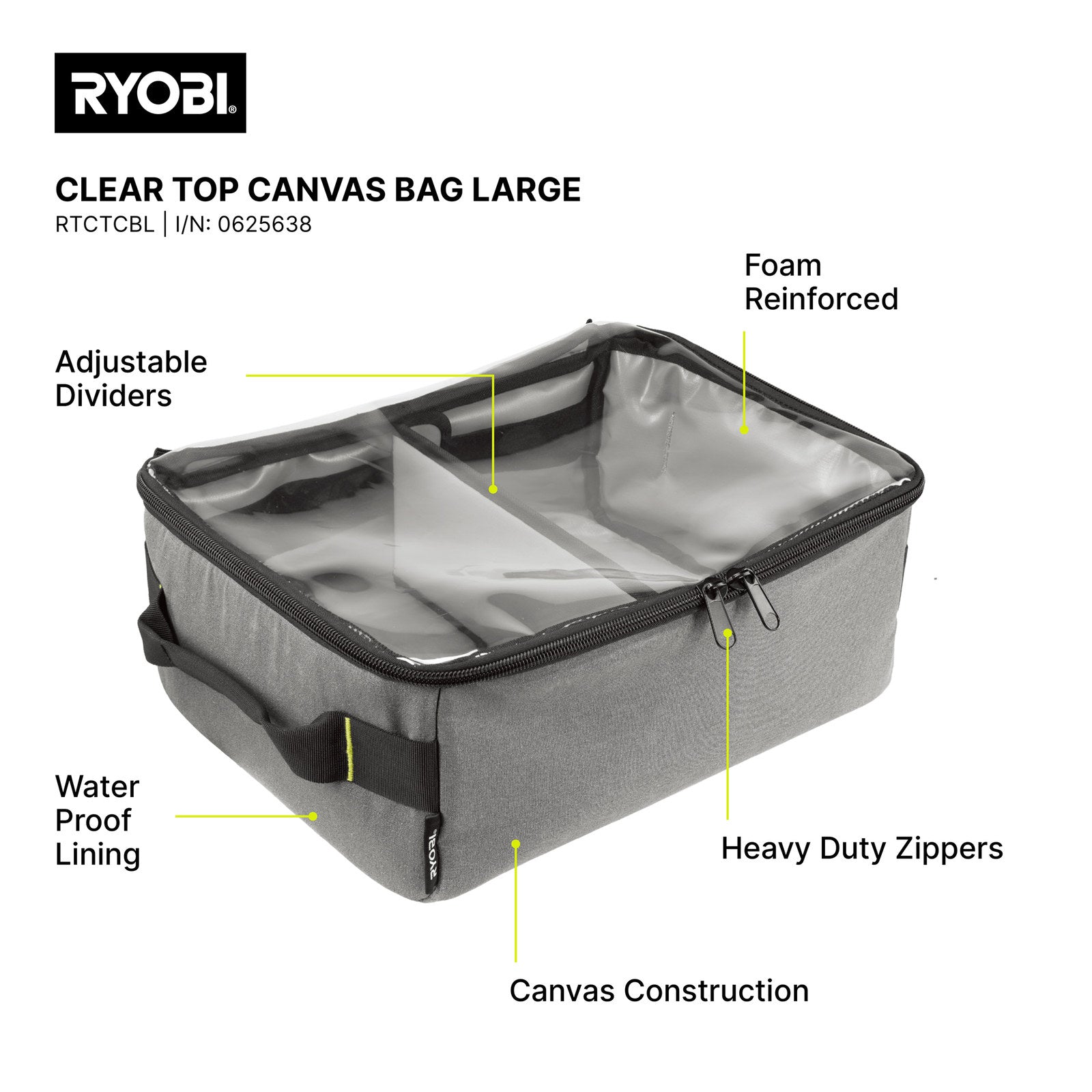 Ryobi Traxx Large Clear Top Canvas Tool Bag