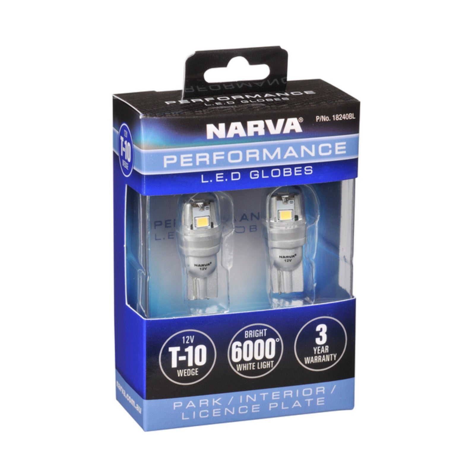 Narva 12V T10 Cool White LED Wedge Globe - 2 Pack 18240BL