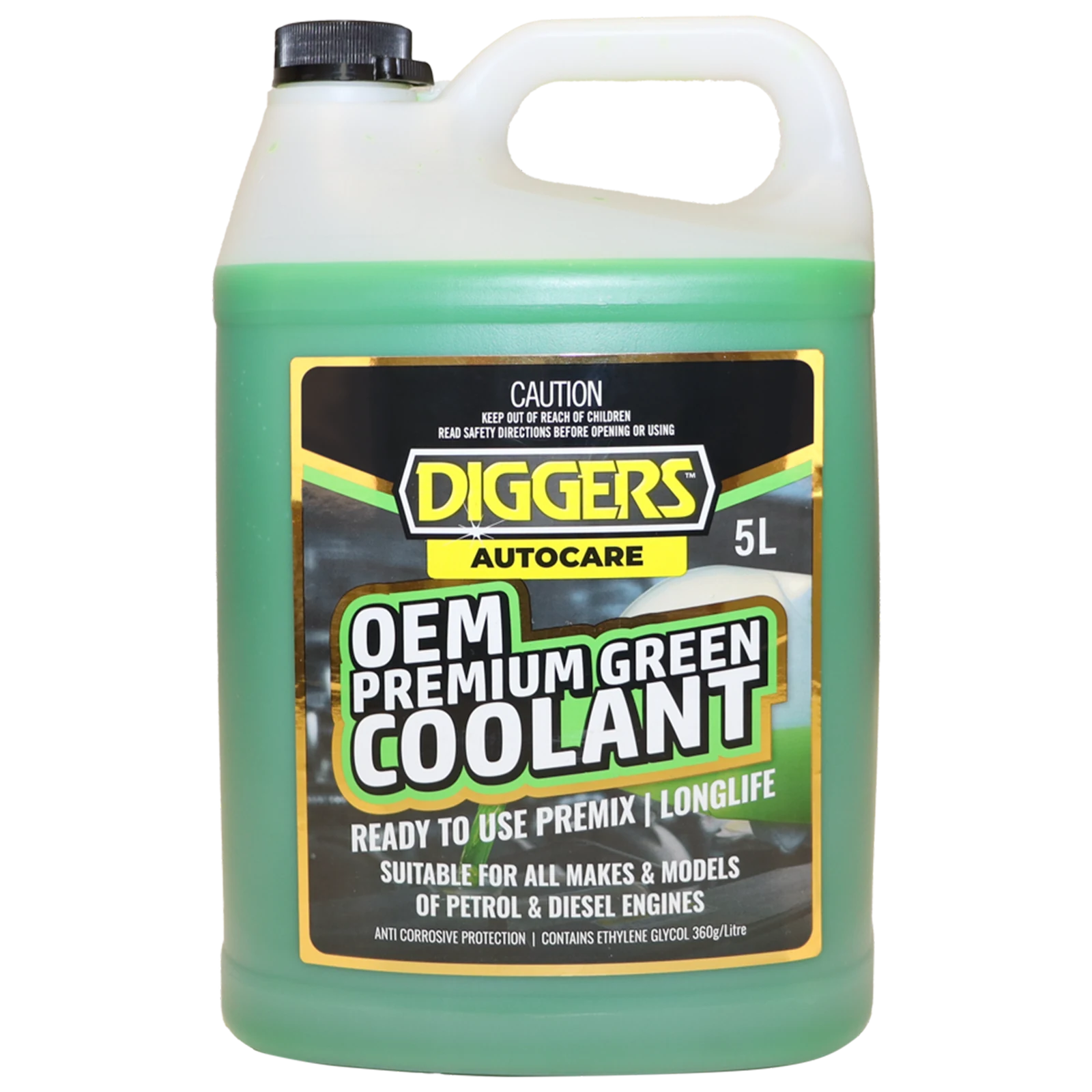 Diggers Premium Green Coolant 5L OEM Pre-Mixed Ready to Use
