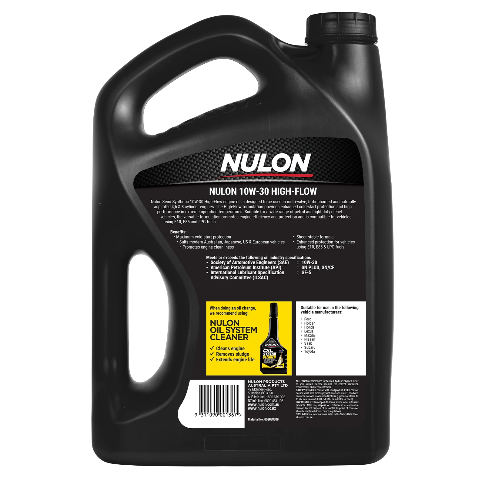 Nulon Semi Synthetic 10W-30 High-Flow Engine Oil 5L for Petrol Engines