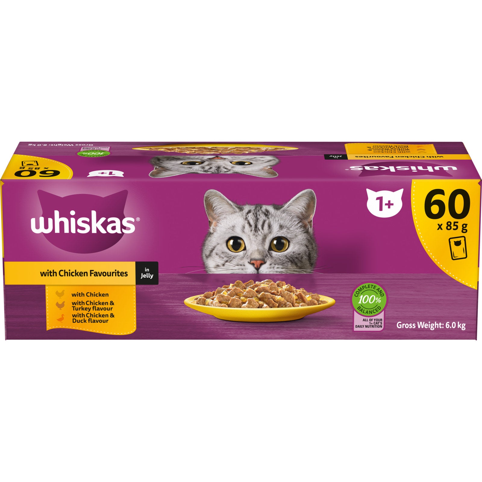Whiskas Chicken Favourites in Jelly 85g Adult Wet Cat Food 60 Pack
