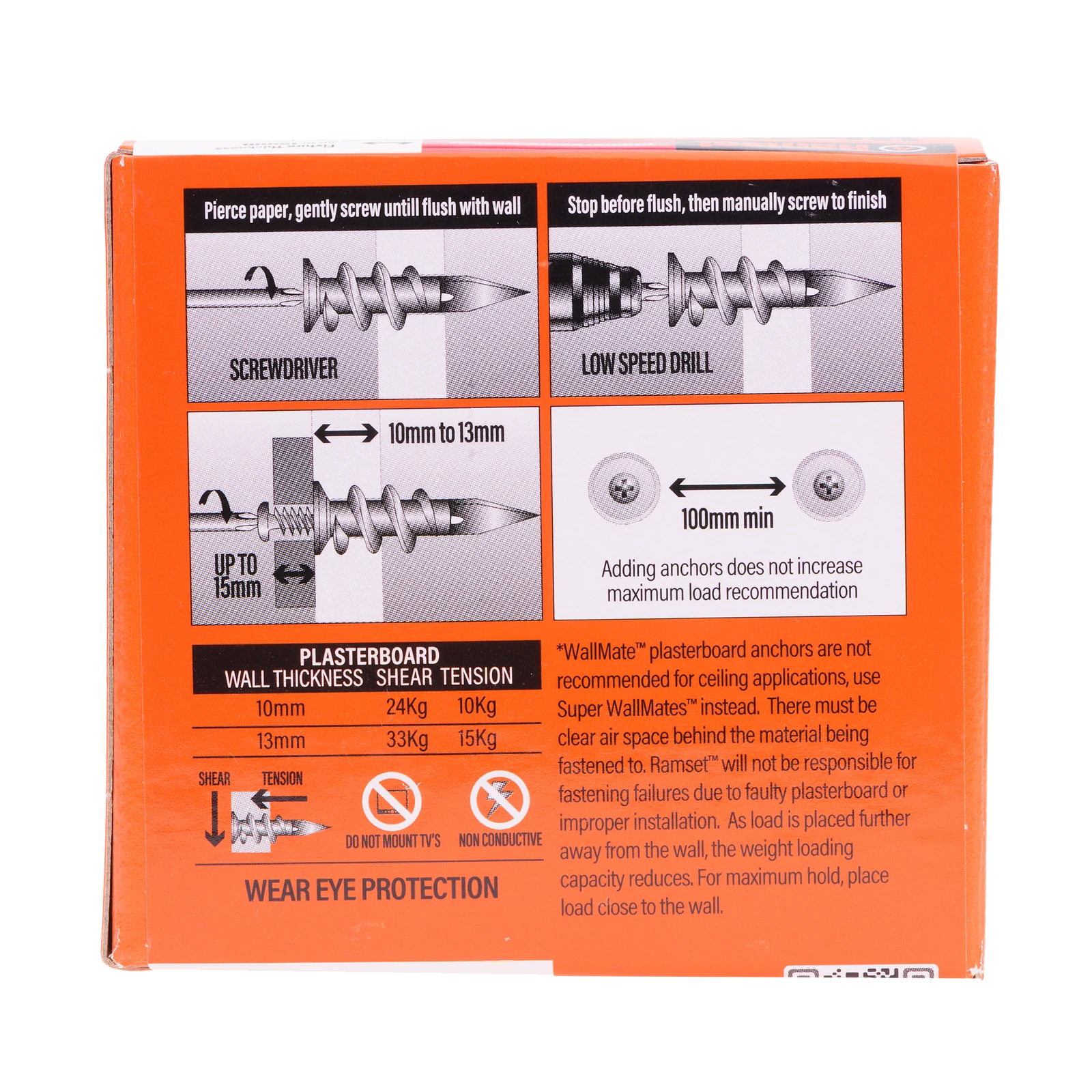 Ramset Nylon WallMate Plasterboard Anchor with Screws - 20 Pack, 24kg Hold