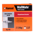 Ramset Nylon WallMate Plasterboard Anchor with Screws - 100 Pack, 24kg Hold