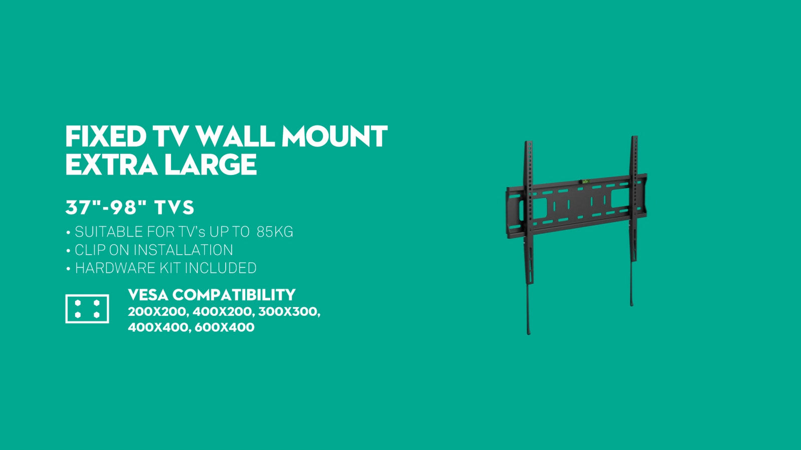 Practa Extra Large Fixed TV Wall Mount 37-98", Black Steel, Hardware Included