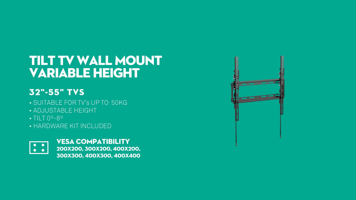 Practa Variable Height Tilt TV Wall Mount PRWMTM 32-55 inch Black Steel, Hardware Included