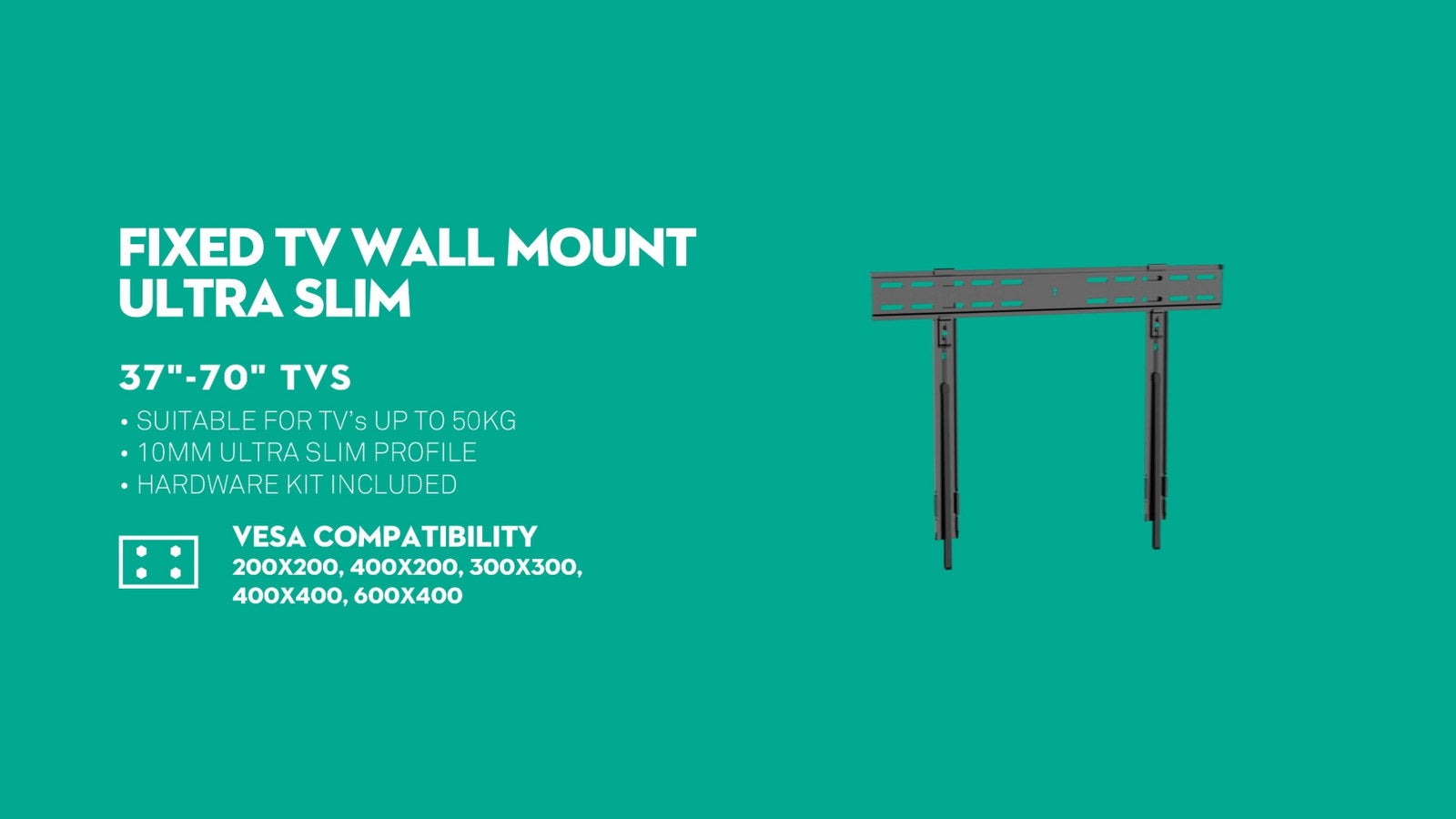 Practa Ultra Slim Fixed TV Wall Mount PRWMFSL 37-70 inch Black Steel, Low Profile, Hardware Included