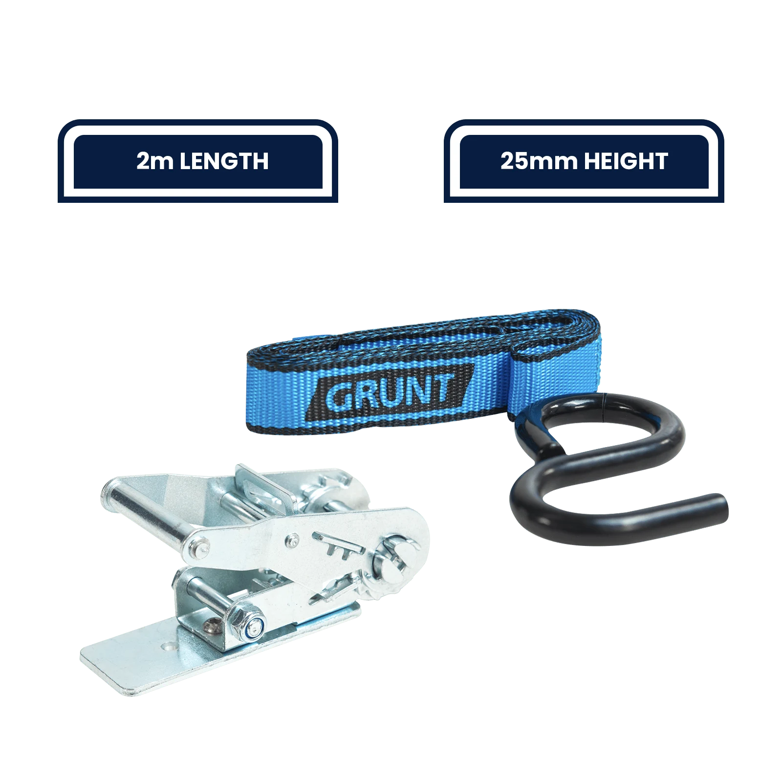GRUNT T-Slot Roof Ratchet Tie Down, 25mm x 2m Webbing, Universal Roof Rack Fit