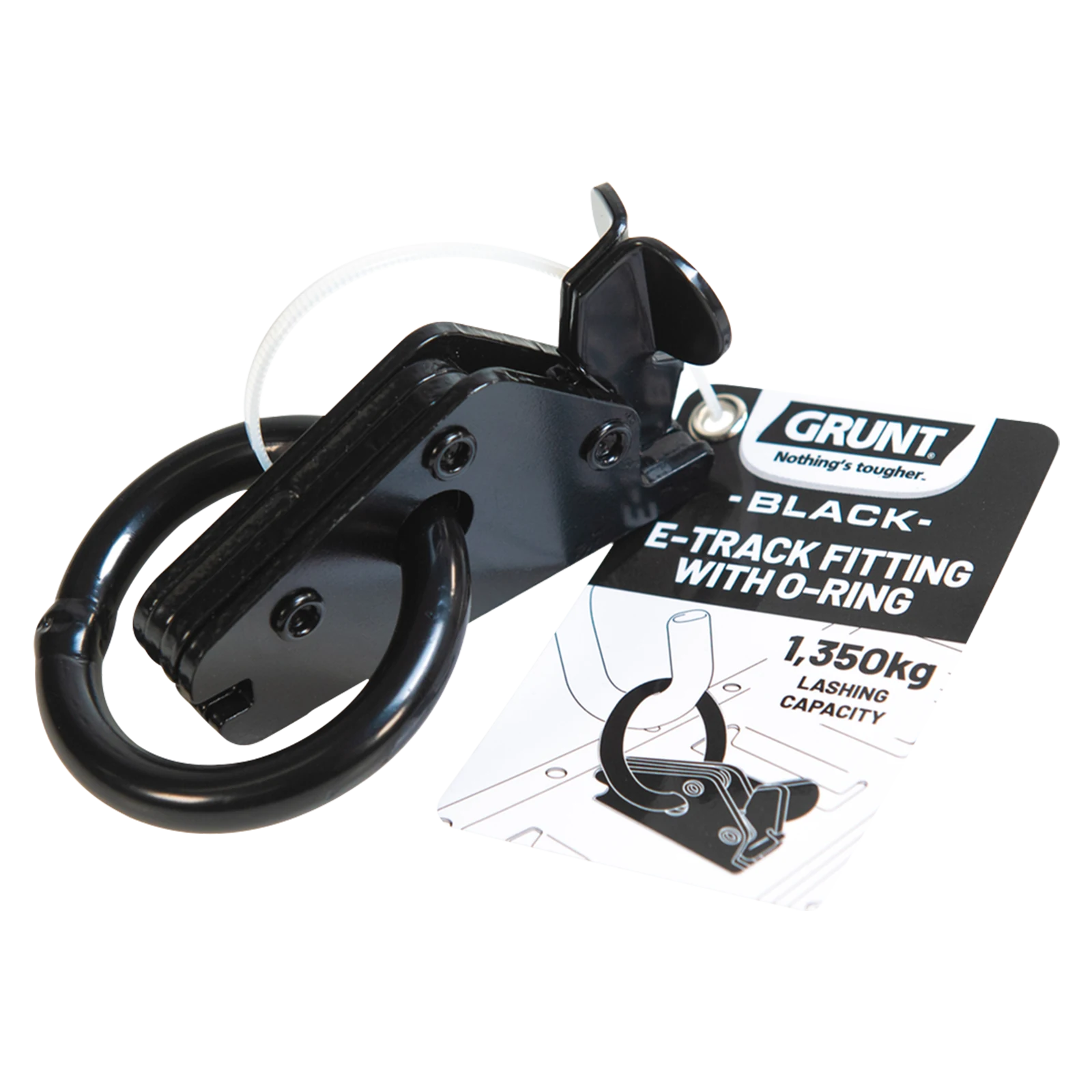 GRUNT 50mm Black O-Ring E-Track Fitting, 1350kg Lashing Capacity