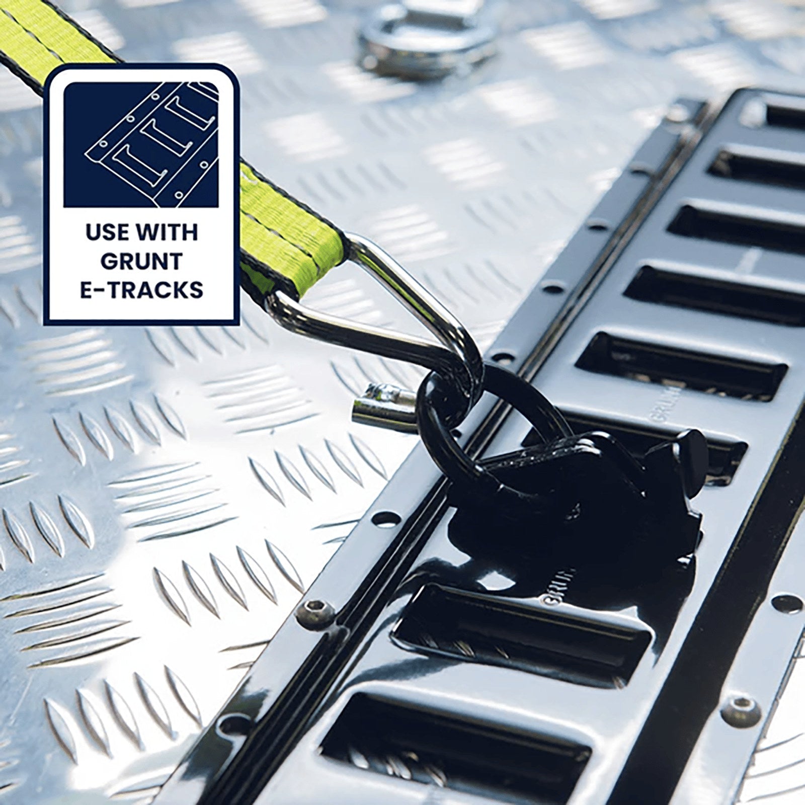 GRUNT 50mm Black O-Ring E-Track Fitting, 1350kg Lashing Capacity
