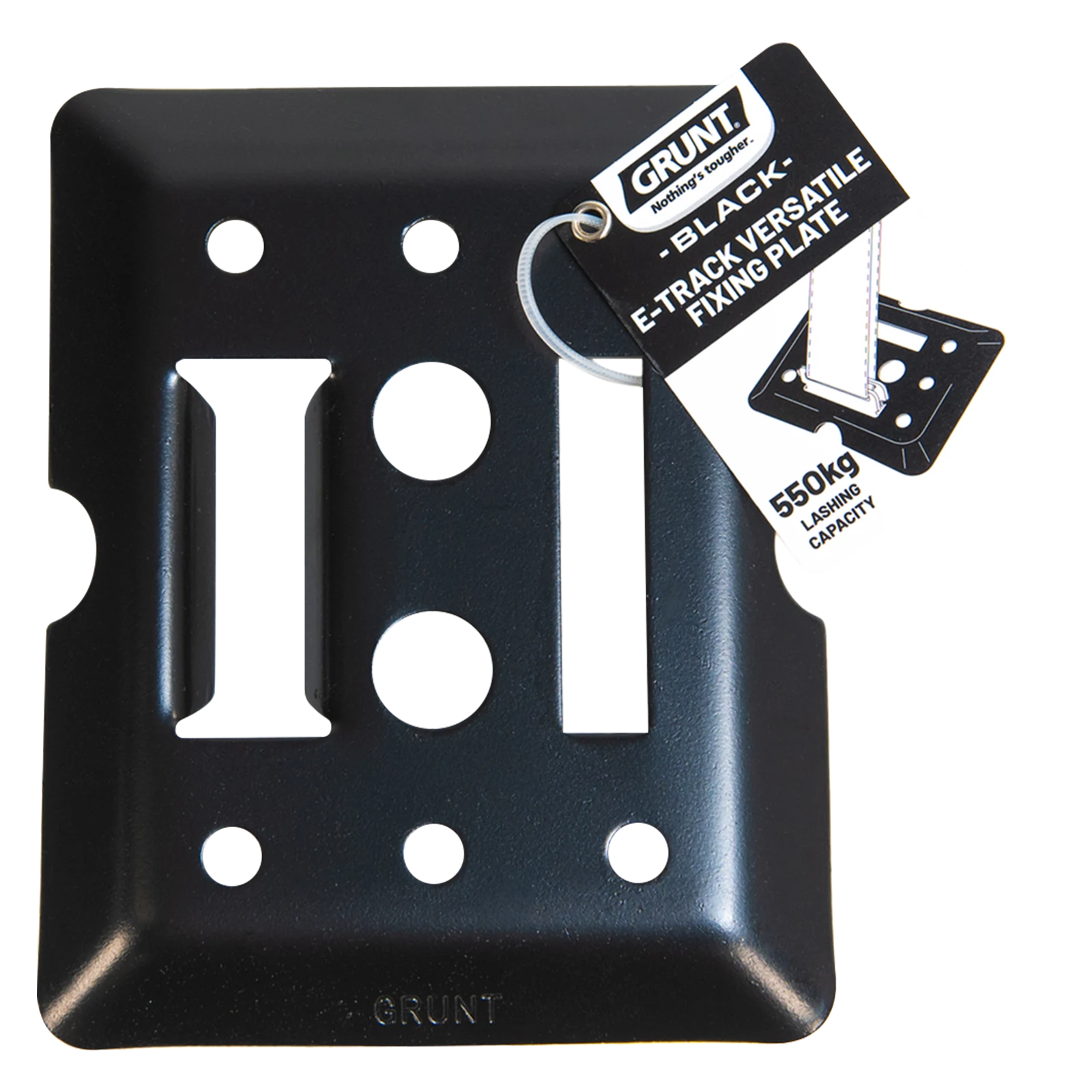 GRUNT Black E-Track Versatile Fixing Plate, 550kg Lashing Capacity