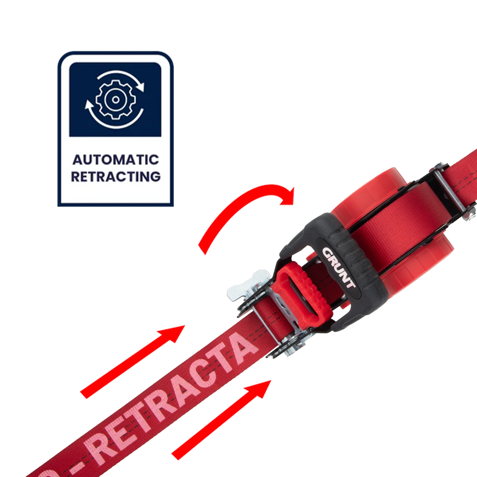 GRUNT 35mm x 5m Retractable Tie Down, 1000kg Lashing Capacity, Auto-Retract