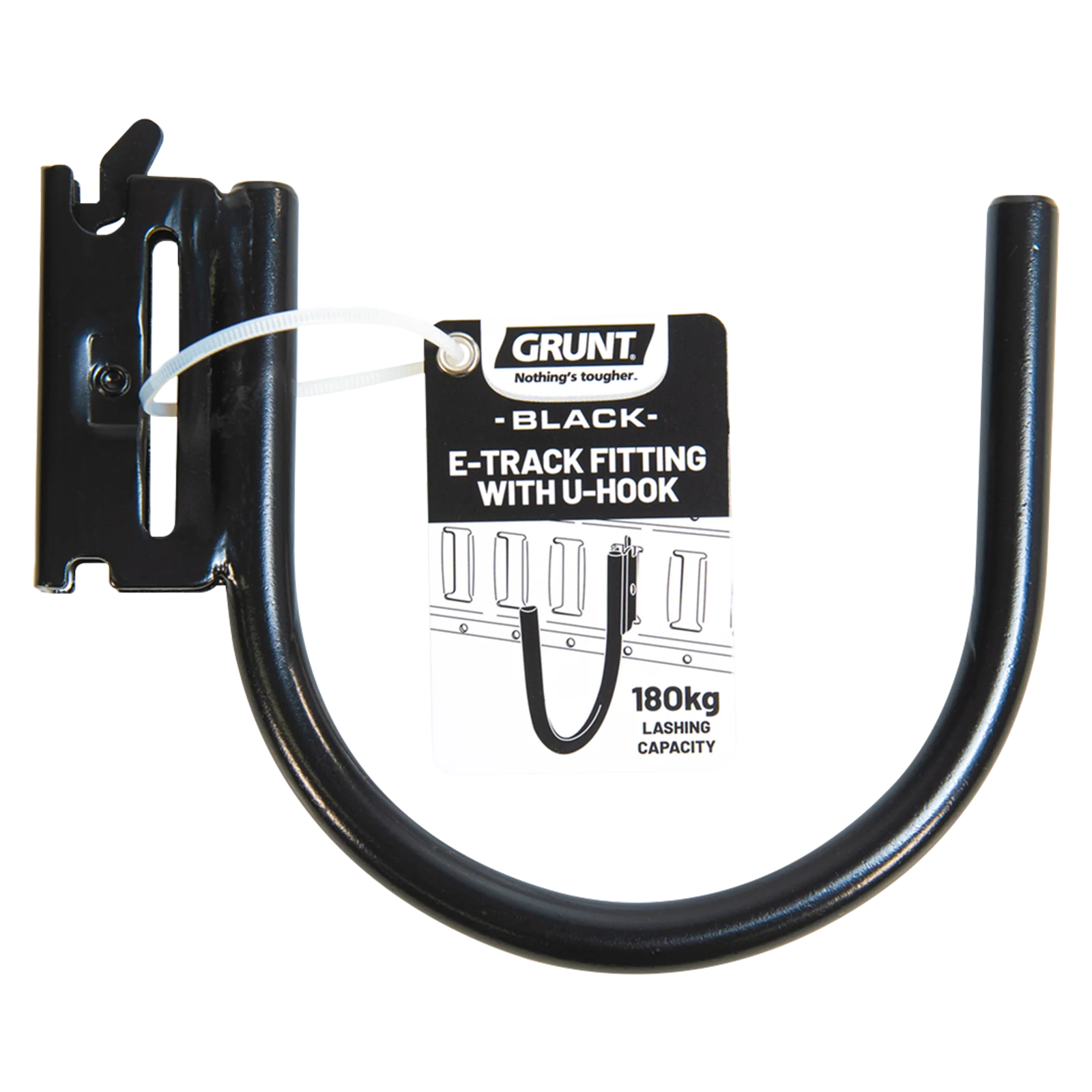 GRUNT Black E-Track Fitting with U Hook, 180kg Lashing Capacity