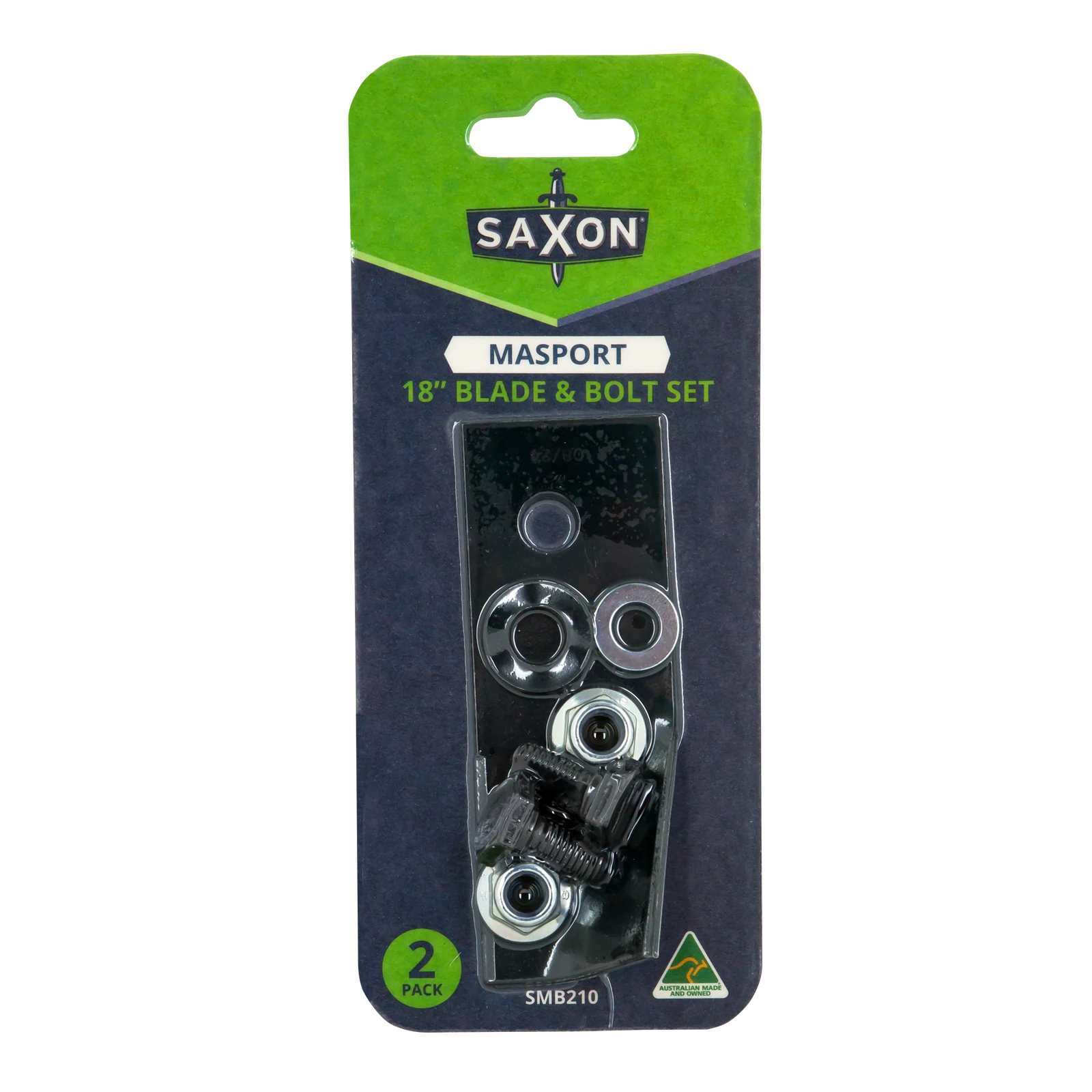 Saxon 18" Mower Blade & Bolt Set, 2 Pack, 13mm Hole, Suits Masport Quad Cut & Quick Cut