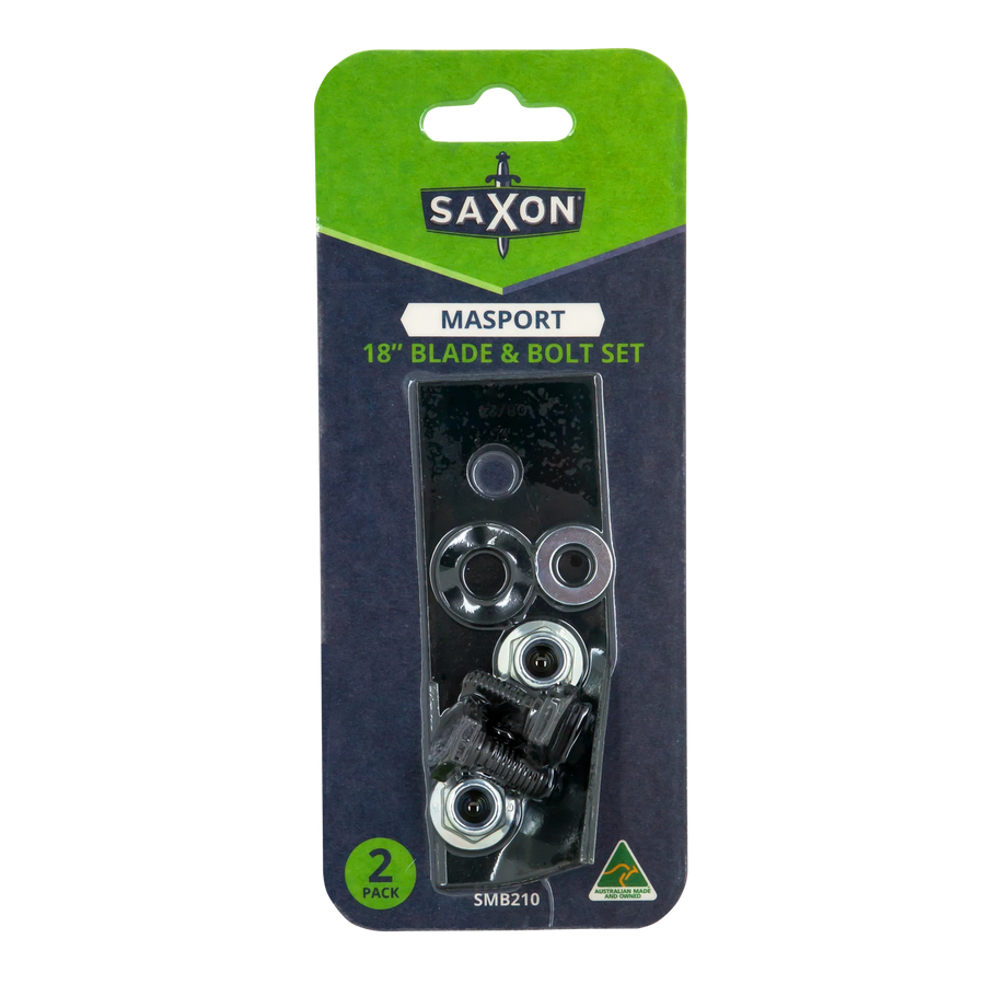 Saxon 18" Mower Blade & Bolt Set, 2 Pack, 13mm Hole, Suits Masport Quad Cut & Quick Cut