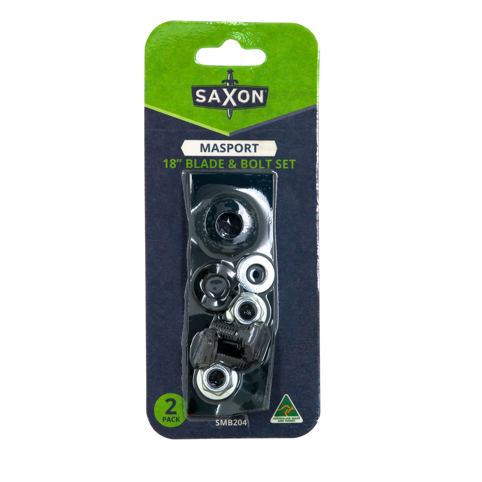 Saxon 18" Mower Blade & Bolt Set, 2 Pack, 12.7mm Hole, Suits Masport 18" Quadcut & Quickcut